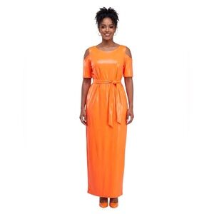 Cold-Shoulder Maxi Dress with Tie Belt